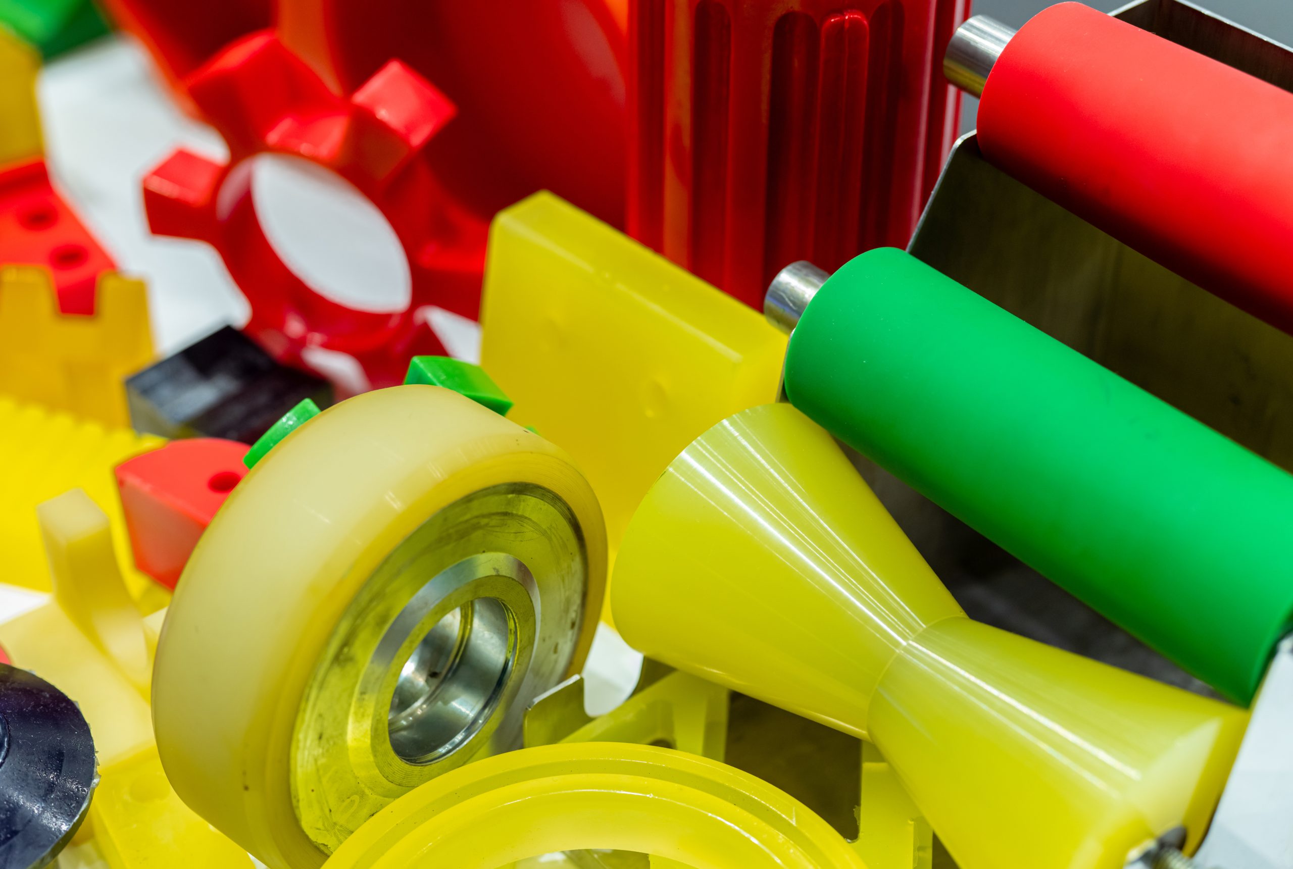 Rubber-to-Metal Bonded Polyurethane Parts Polyurethane components bonded to metal inserts for industrial applications