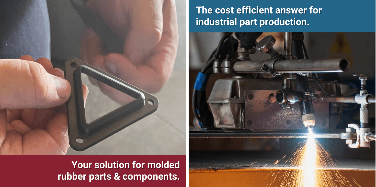 Molded rubber components and precision metal cutting for industrial part production